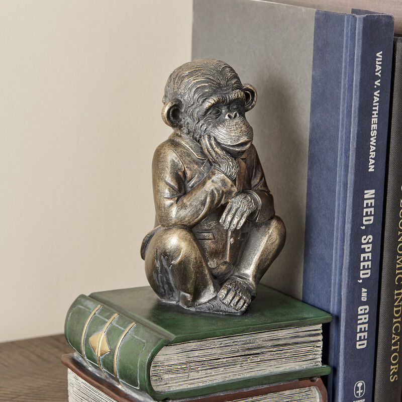 Danya B. Monkeys on Books Polyresin Antique Patina Finish Bookend Set of 2