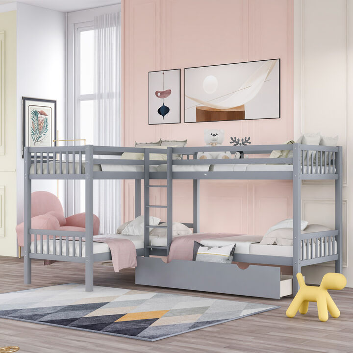 Twin L-Shaped Bunk Bed With Drawers