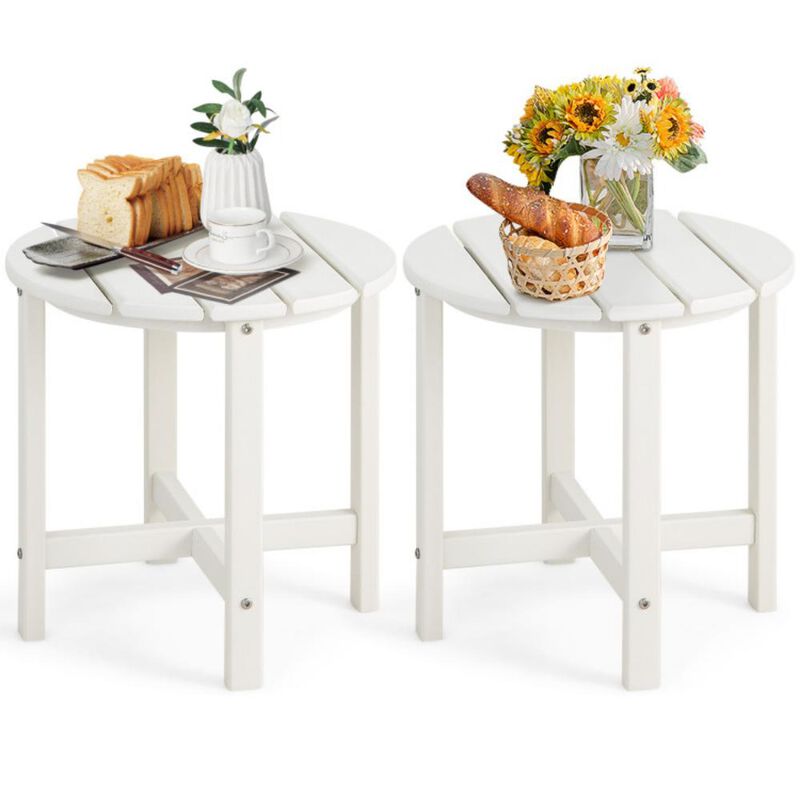 Set of 2 Round Weather-Resistant Adirondack Side Tables for Outdoor Patio or Garden