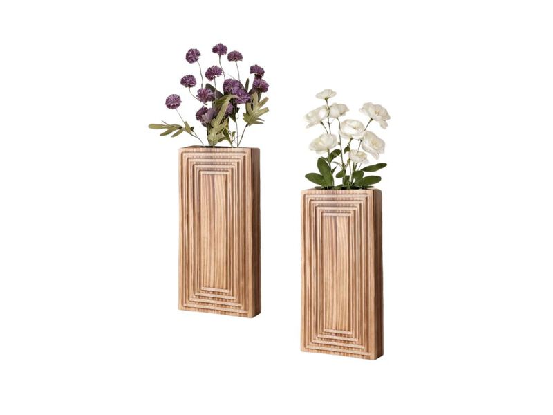 Wood Wall Planter Vase Set of 2 Hanging Decor for Living Room Bedroom Home image number 0