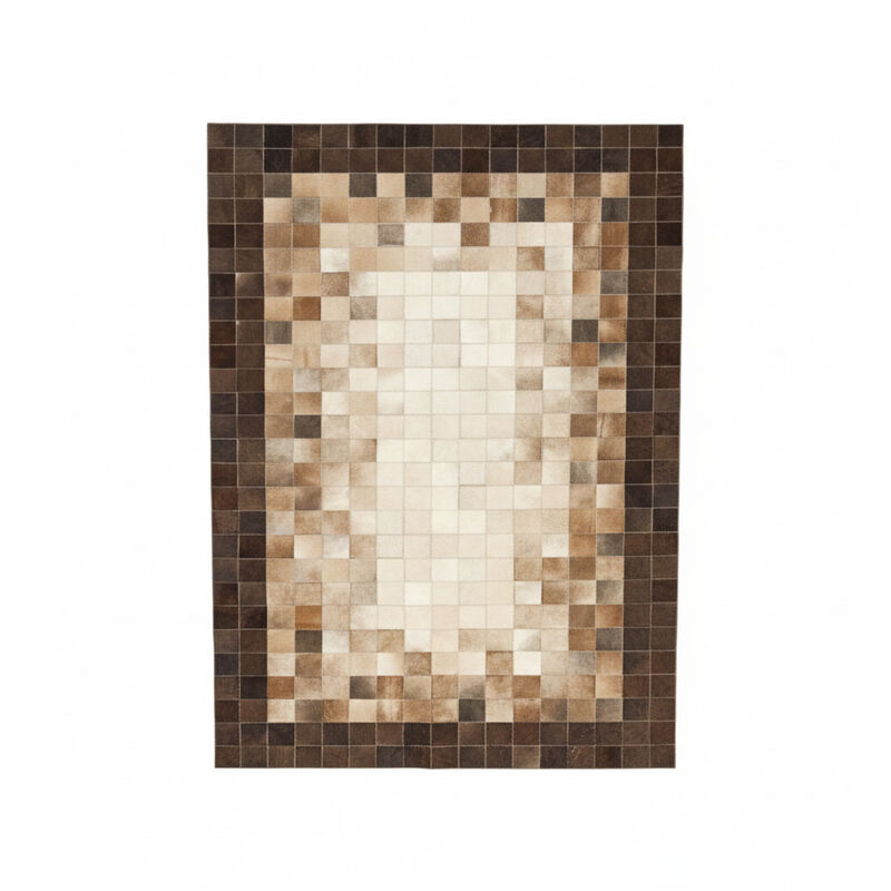 Ombre Cowhide Rug, Brown and Beige Leather Patchwork Carpet, Modern Handmade Leather Rug, Custom Size Available image number 0