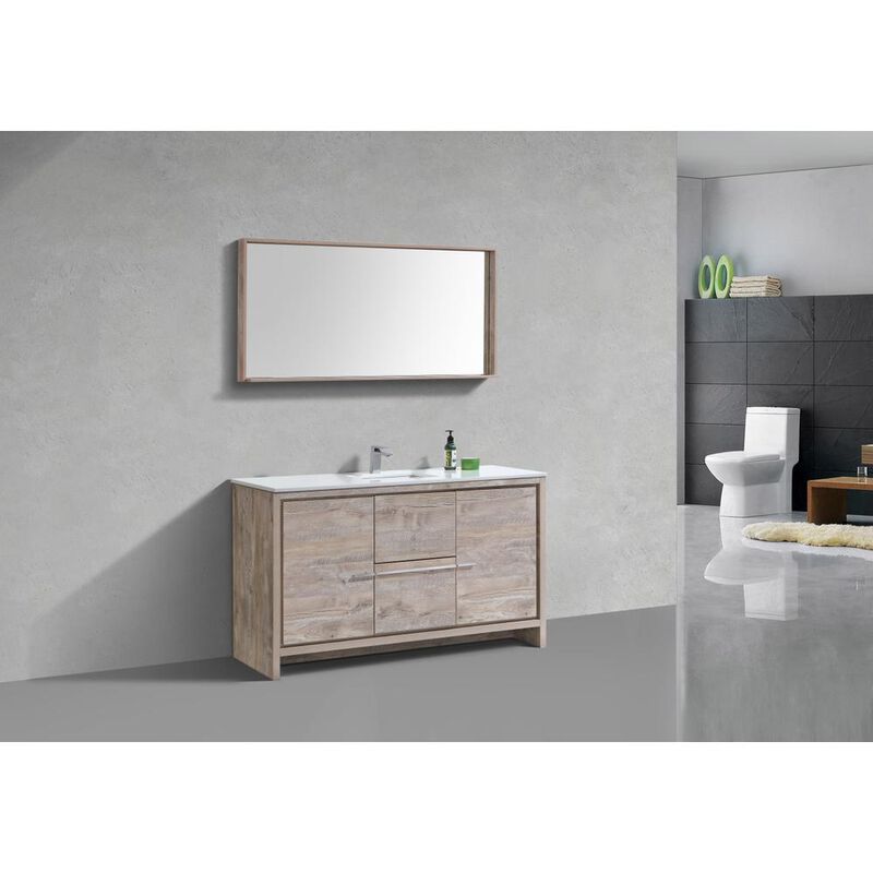 Kubebath 60″ Nature Wood Modern Bathroom Vanity with White Quartz Counter-Top