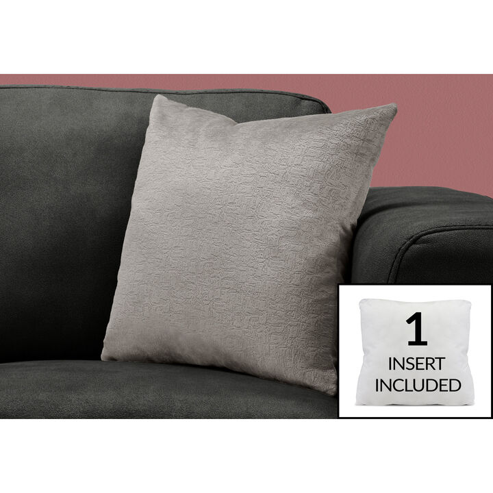 Monarch Specialties I 9272 Pillows, 18 X 18 Square, Insert Included, Decorative Throw, Accent, Sofa, Couch, Bedroom, Polyester, Hypoallergenic, Grey, Modern