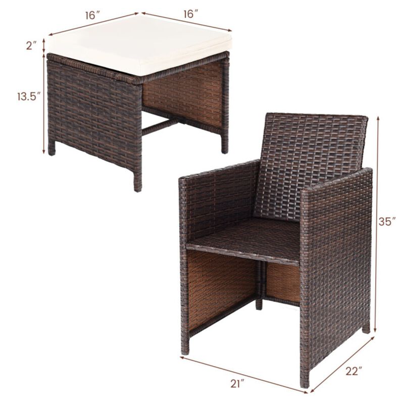 Mondawe 10-PieceOutdoor Patio Rattan Dining Set,6 Armrest Chairs & 4 Ottomans Soft Cushions
