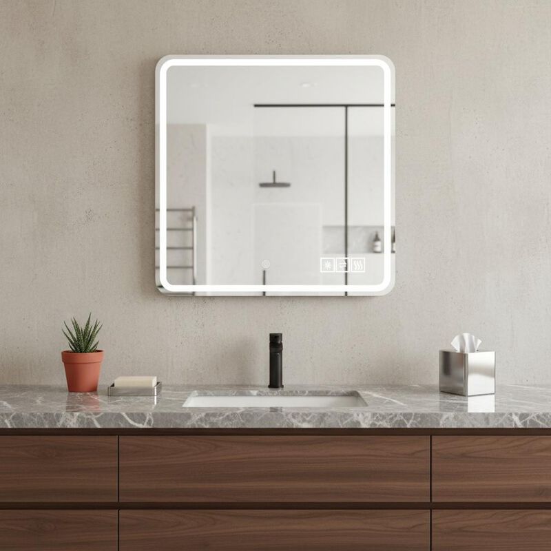 HomeRoots 36" Square Lighted Frameless Bathroom Vanity Mirror image number 0