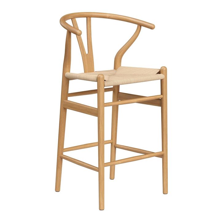 HomeRoots 27" Beige and Natural Solid Wood Counter Height Bar Chair