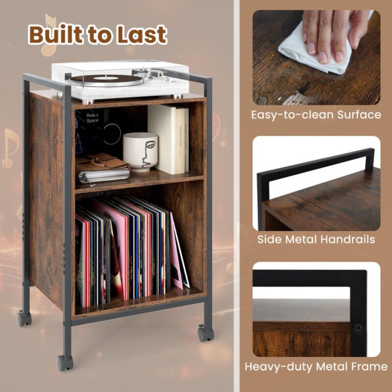 Hivvago Mobile Record Player Stand with Power Outlet