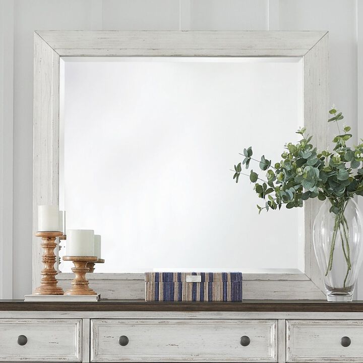 Liberty Furniture River Place Mirror Cottage Wood Framed 42" x 40" - Riverstone White & Tobacco