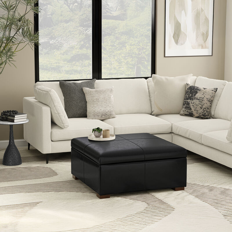 Gabbie 36 inch Wide Contemporary Square Square Coffee&nbsp;Table Storage Ottoman in  Midnight Black PU Black faux leather, Assembled image number 2