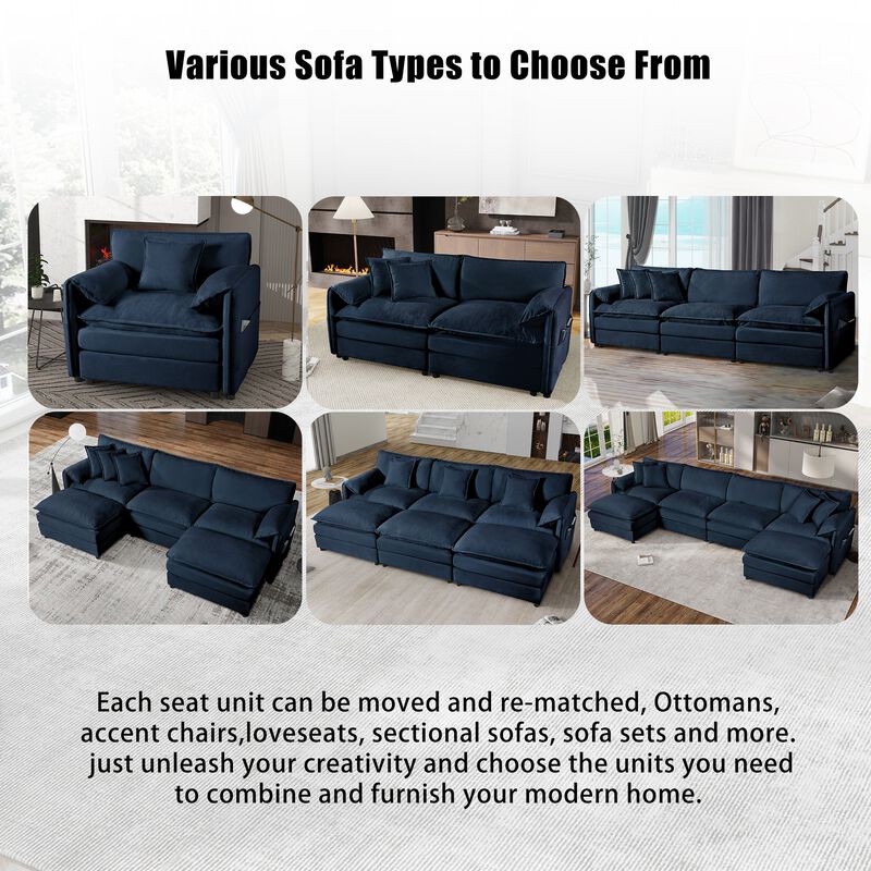 Deep Seat Sectional Sofa Cloud Couch with Ottoman,  Modern Chenille Comfy Love Seat Upholstered Modular L Shaped Couch,Grey image number 8