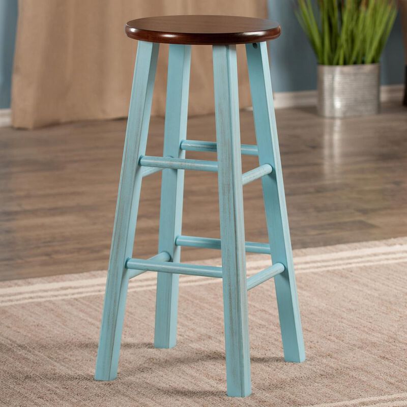 Ivy 29" Bar Stool Rustic Light Blue w/ Walnut Seat