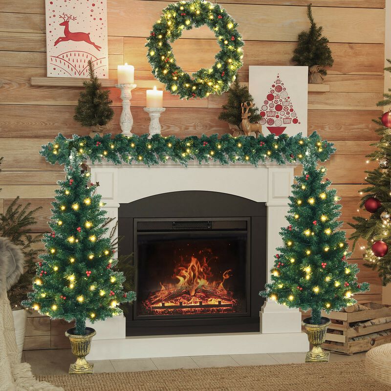 4 Pieces Christmas Decoration Set with Garland Wreath and Entrance Trees image number 1
