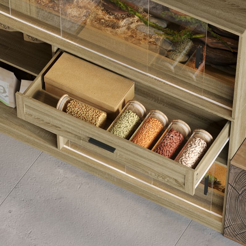 FUFU&GAGA PB Board & Tempered Glass Dual Reptile Terrarium with Separate Habitats, Storage Cabinet & Ventilation Design, (53.1 in. W x 17.7 in. D x 51.2 in. H), Wood Grain Finish