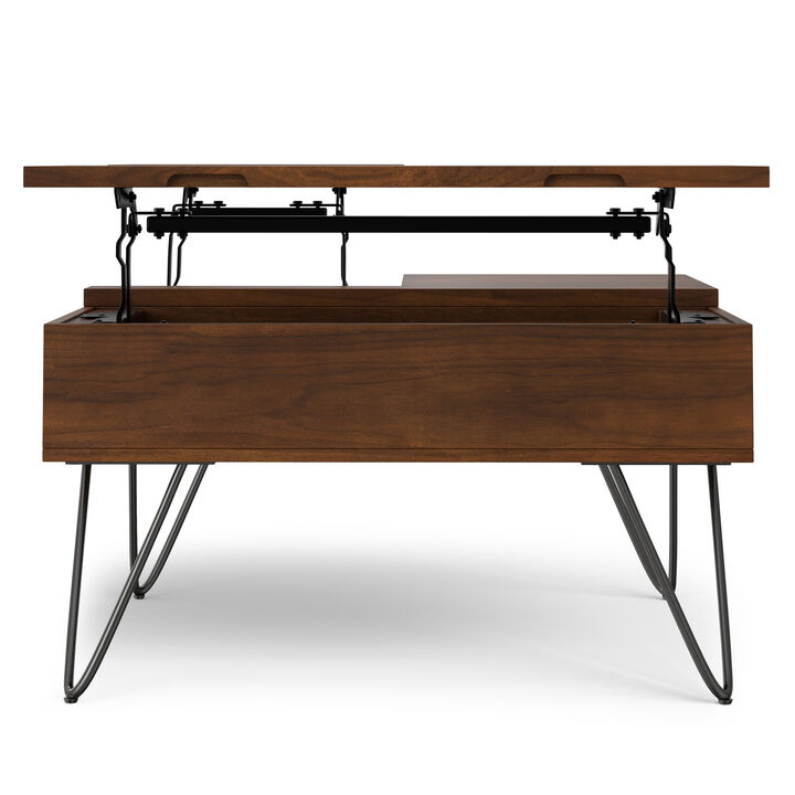Hunter  32 inch Wide Square Industrial Lift Top Coffee Table in Walnut