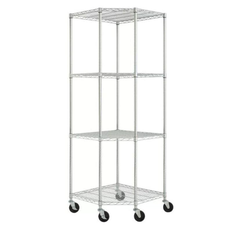 QuikFurn Heavy Duty 4-Tier Corner Storage Rack Shelving Unit with Casters