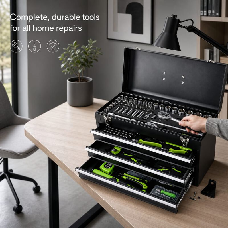 465-Piece Mechanics Tool Set with 3-Drawer Heavy Duty Metal Storage Box, Complete Home Repair Tool Kit image number 4