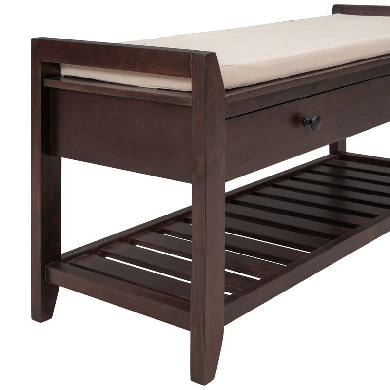 Whisen Multipurpose Entryway Storage Bench with Removable Cushion and Drawers - Espresso