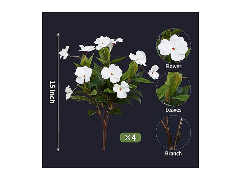 Artificial Plants Outdoor 4 Pack 7Branches Fake Impatiens Flowers Outdoors Faux image number 2