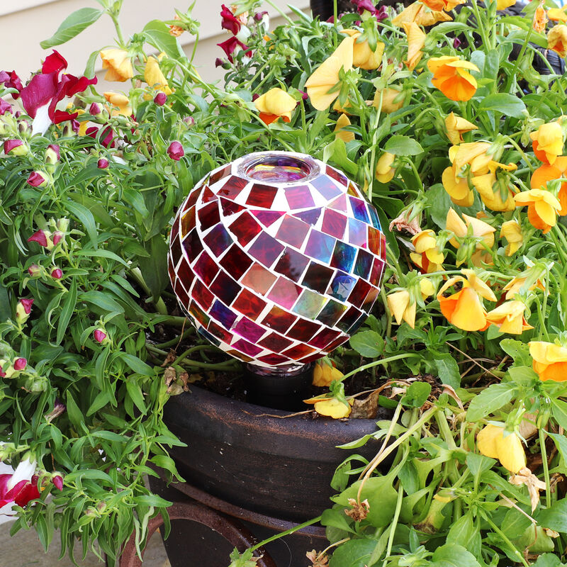 Sunnydaze Mosaic Glass Watering Globe with Clay Spike image number 1