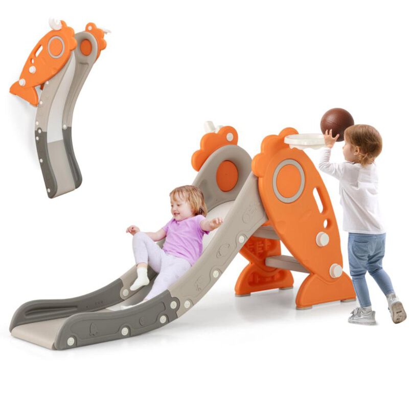 Hivvago 4 in 1 Indoor Slide for Kids Age 3+ Years with Basketball Hoop and Rings