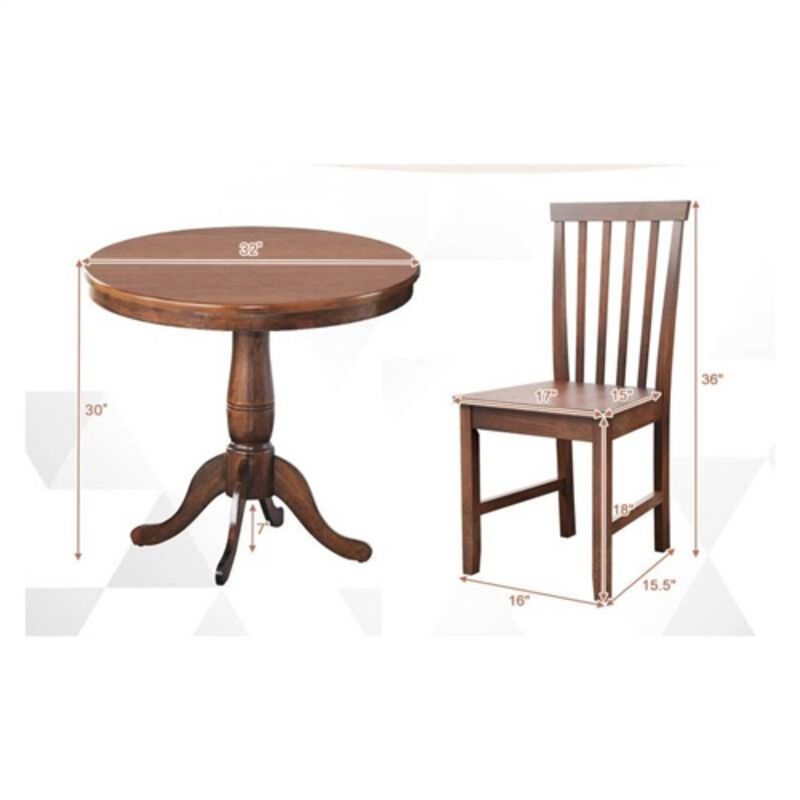 Hivvago 3 Piece Traditional Round Dining Table and 2 Chairs Set in Walnut Wood Finish
