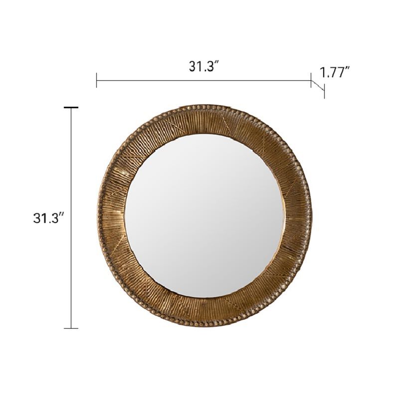 31.3"Gold Textured Round Wall Mirror-Decorative Mirror, Boho Accent Mirror image number 3