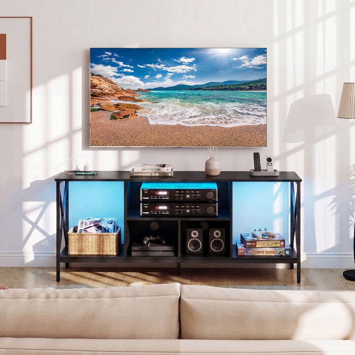Entertainment Center TV Stand with LED Lighting and Power Outlets