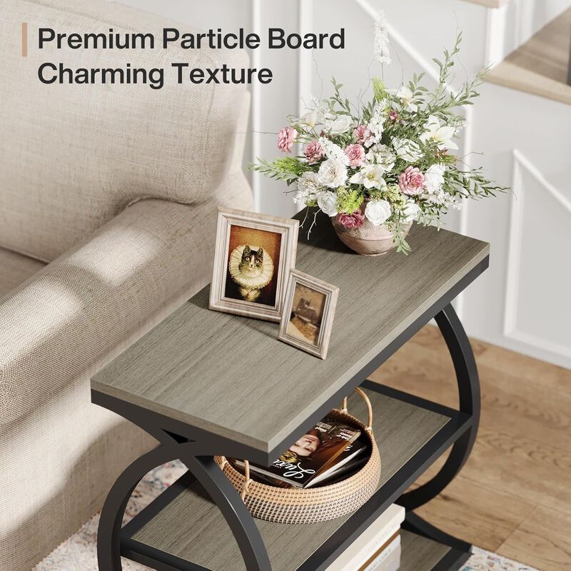 3-Tier Narrow Side Table with Storage, End Table Nightstand for Living Room image number 4