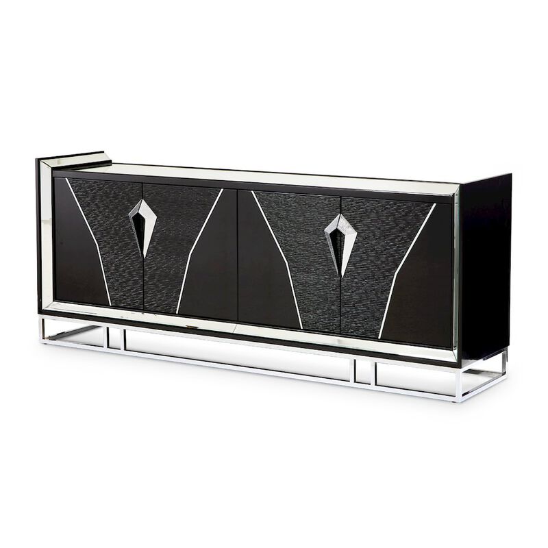 Michael Amini Carmela Console Table - Glossy Charcoal Sand