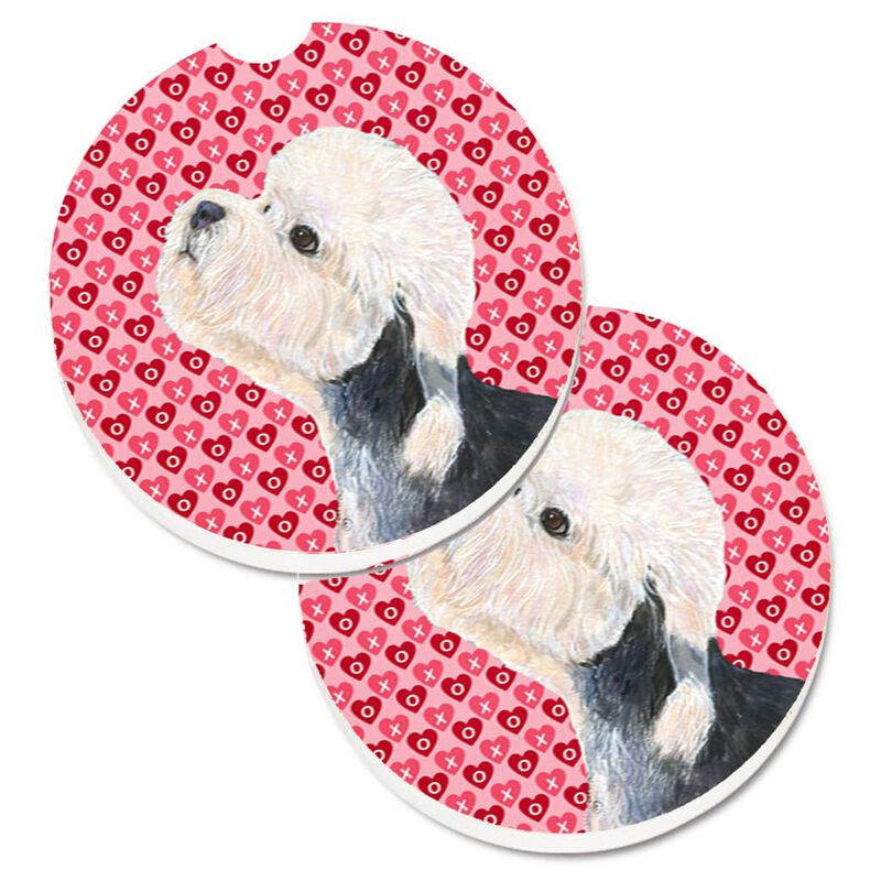 Caroline's Treasures Dandie Dinmont Terrier Hearts Love Valentine's Day Set of 2 Cup Holder Car Coasters SS4503CARC, 2.56, Multicolor image number 0