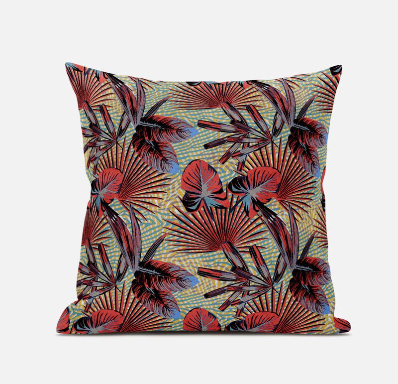 Homezia 20"Red Yellow Tropical Zippered Suede Throw Pillow