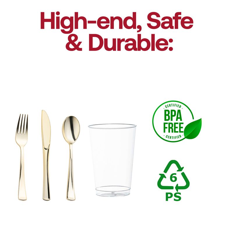 Gold Plastic Cutlery and Cup Set (120 Sets) image number 4
