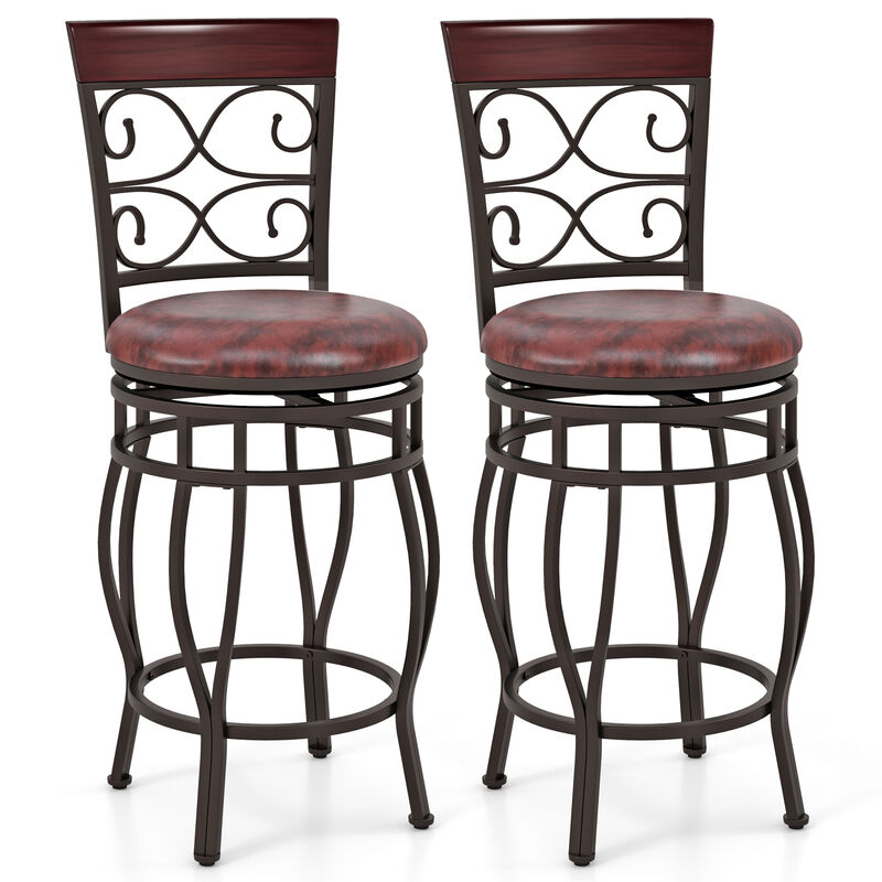 Set of 2 Bar Stools with Backrest and Footrest –  Tall Kitchen or Bar Chairs