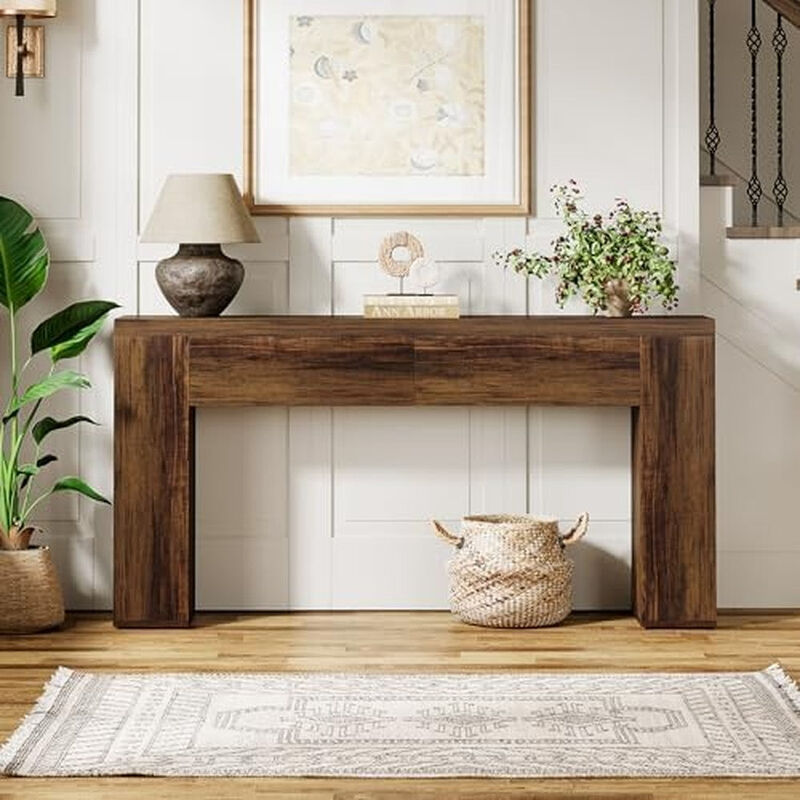 Tribesigns Farmhouse Wood Console Table with Drawers image number 5