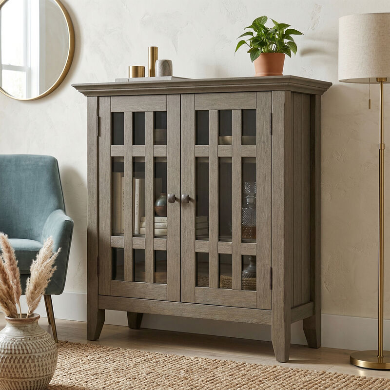 Bedford SOLID WOOD 32 inch Wide Transitional Low Storage Media Cabinet in Farmhouse Grey image number 1