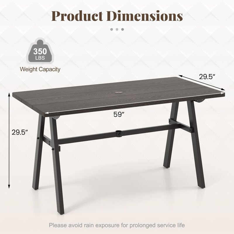 Outdoor Table for 6 People – Weather-Resistant Dining Table with Umbrella Hole