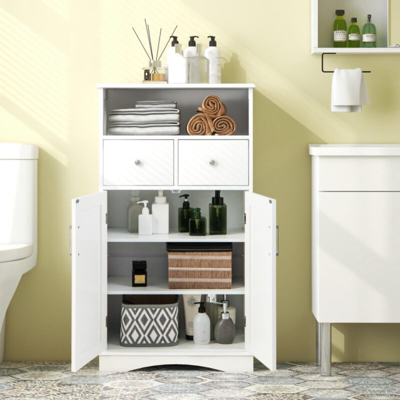 Hivvago 2 Doors Freeestanding Bathroom Floor Cabinet with 2 Drawers and Adjustable Shelves