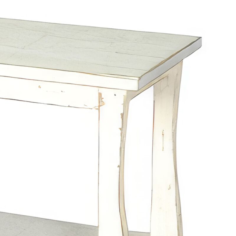 Rena Side End Table, Scallop Trim, 28 Inch Distressed White Mahogany