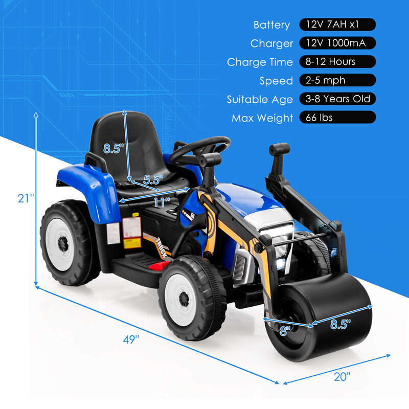 Kids 12V Ride On Construction Road Roller with 2.4G Remote and Sounds image number 2