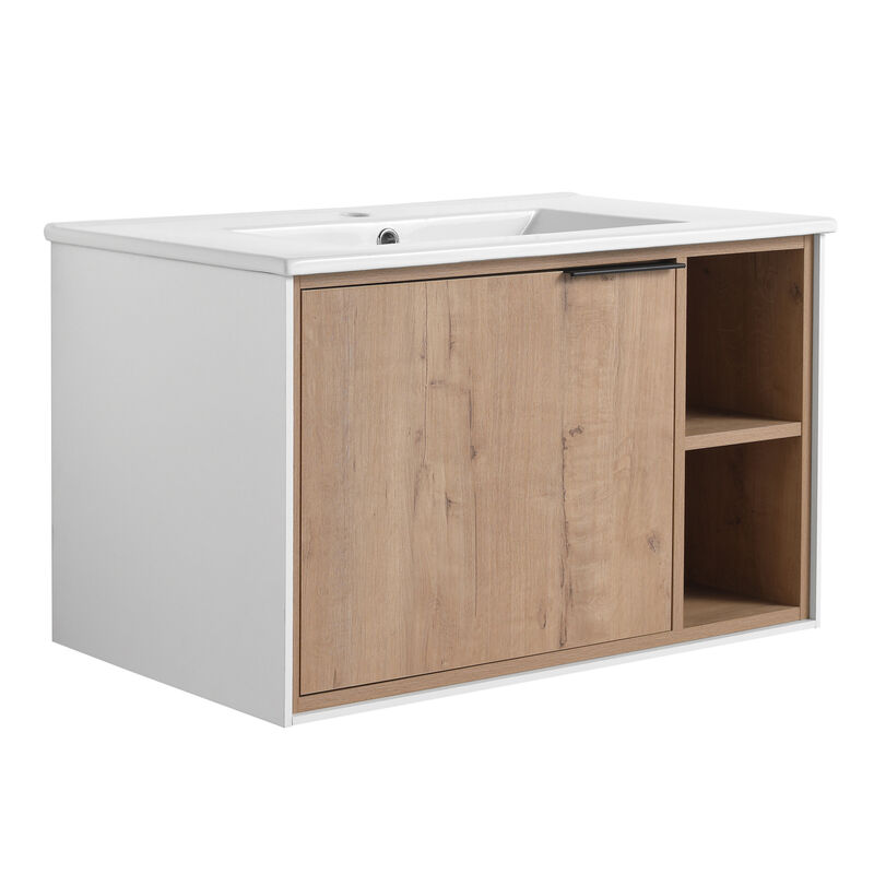ELEMENT ACE 30-Inch Floating Wall-Mounted Bathroom Vanity with Soft-Close Door and Open Storage image number 0