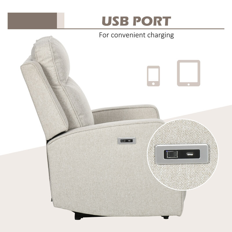 HOMCOM Electric Power Recliner, Wall Hugger Armchair with USB Charging Station, Sofa Recliner with Linen Upholstered Seat and Retractable Footrest, Cream White