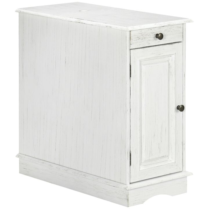 White Living Room Accent: End Side Table with Flip Top & Storage