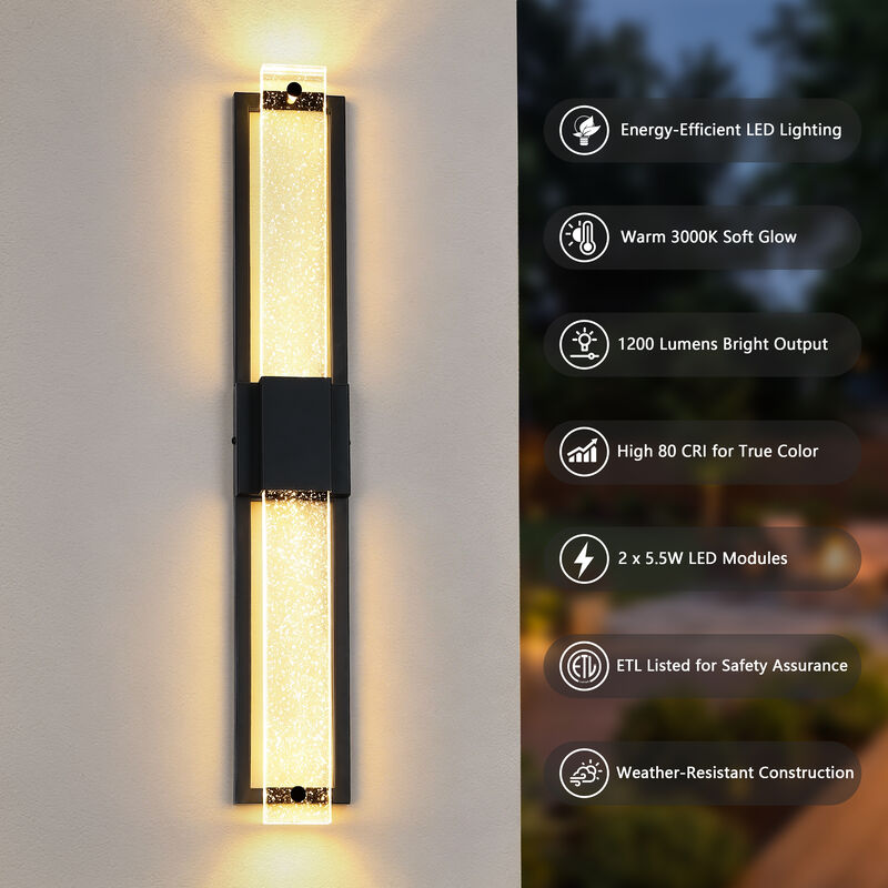 31.57" Modern 2-Light LED Outdoor Wall Light with Bubble Crystal image number 3