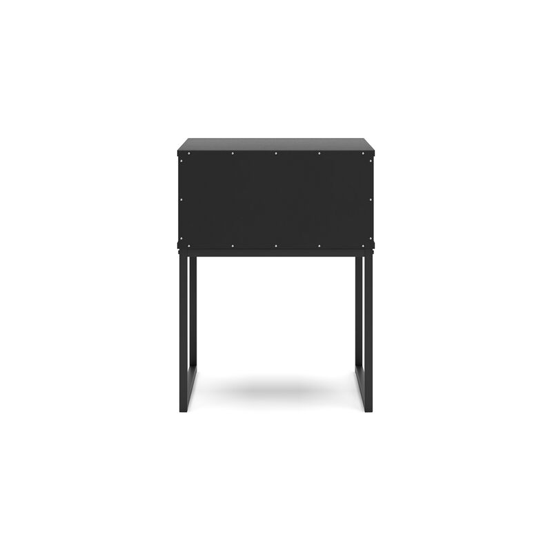 Alli Nightstand, 1 Drawer, Matte Black Wood, Metal Base, 26 Inch - Benzara