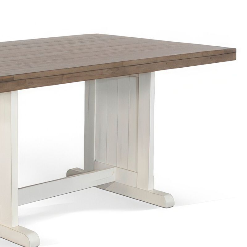 Dean Dining Table, 60 Inch Rectangular Plank Top, Off White and Brown