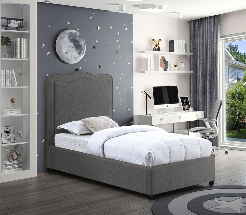 Meridian Furniture Felix Grey Linen Textured Fabric Twin Bed