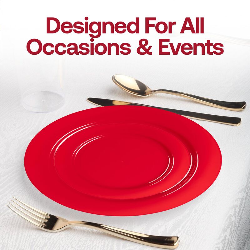 10.25" Solid Red Round Disposable Plastic Dinner Plates (120 Plates) image number 6
