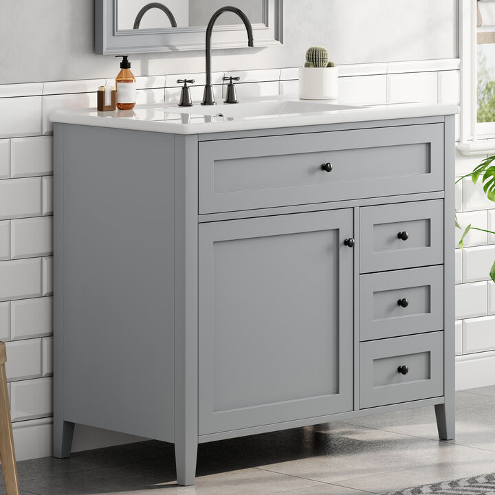 Merax Bathroom Storage Vanity with Left Adjustable Shelving Cabinet & 3 Right Smooth-Glide Drawers