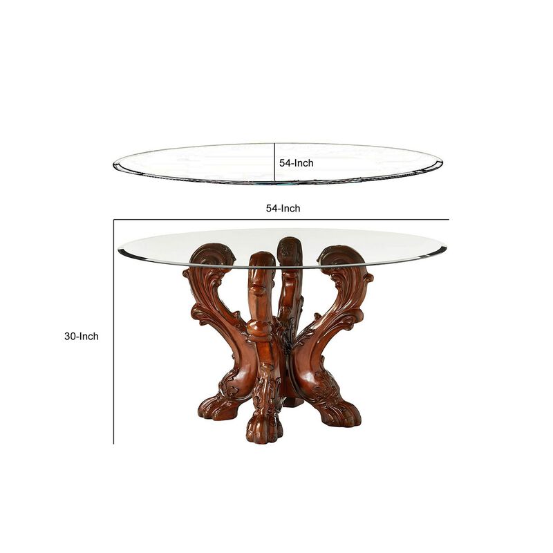 Imperial Dining Table with Pedestal, Cherry Oak Brown - Benzara
