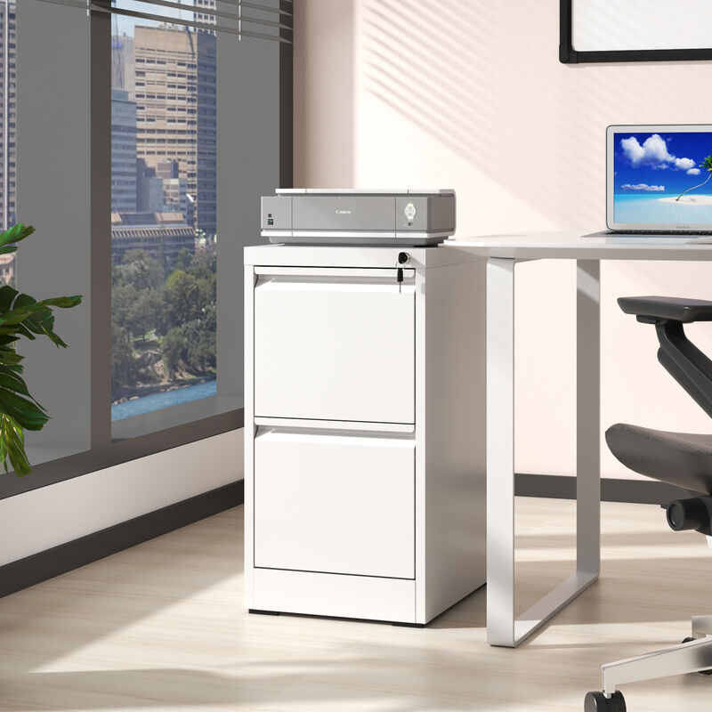 Mondawe Vertical Double Drawer Metal White Filing Cabinet With Lock For Storing A4 Sized Files